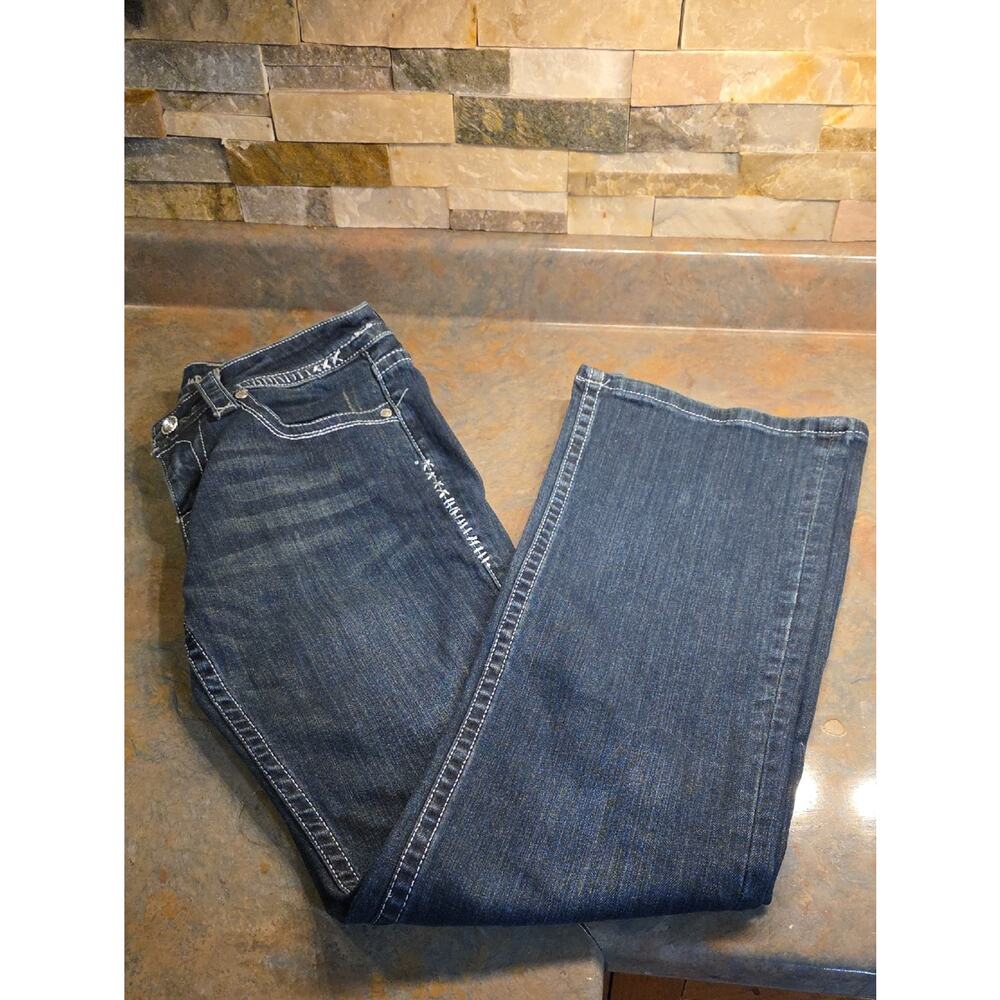 Cowgirl Tuff Dark Blue Bootcut Jeans with Contrast Stitching